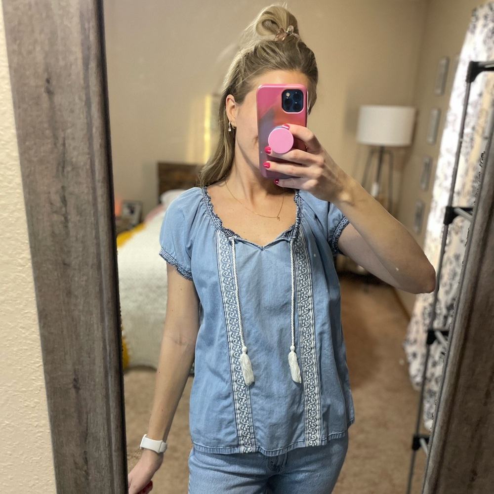 Denim tassel top